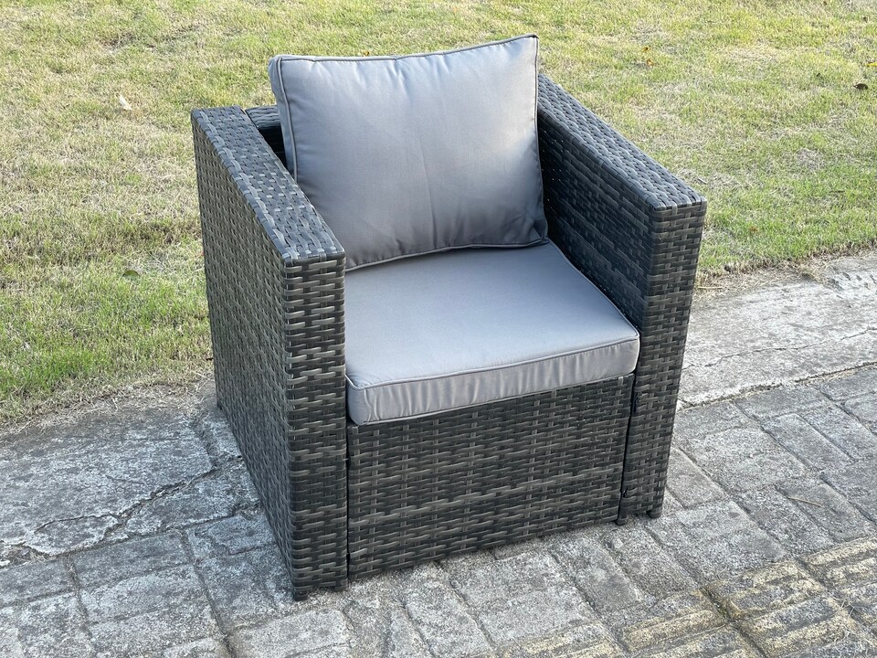 image 1 of Fimous Outdoor Lounge Sofa Set Wicker PE Rattan Garden Furniture Set with 2 Armchairs Side Table Square Coffee Table Dark Grey Mixed