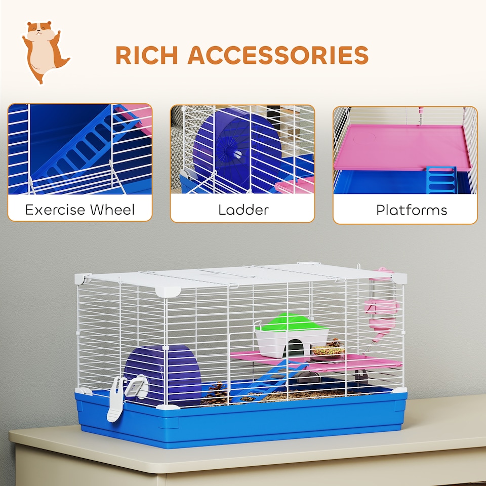 image 1 of PawHut Hamster Cage Pet Animal Travel Cage Box Double Layers w/ Accessories