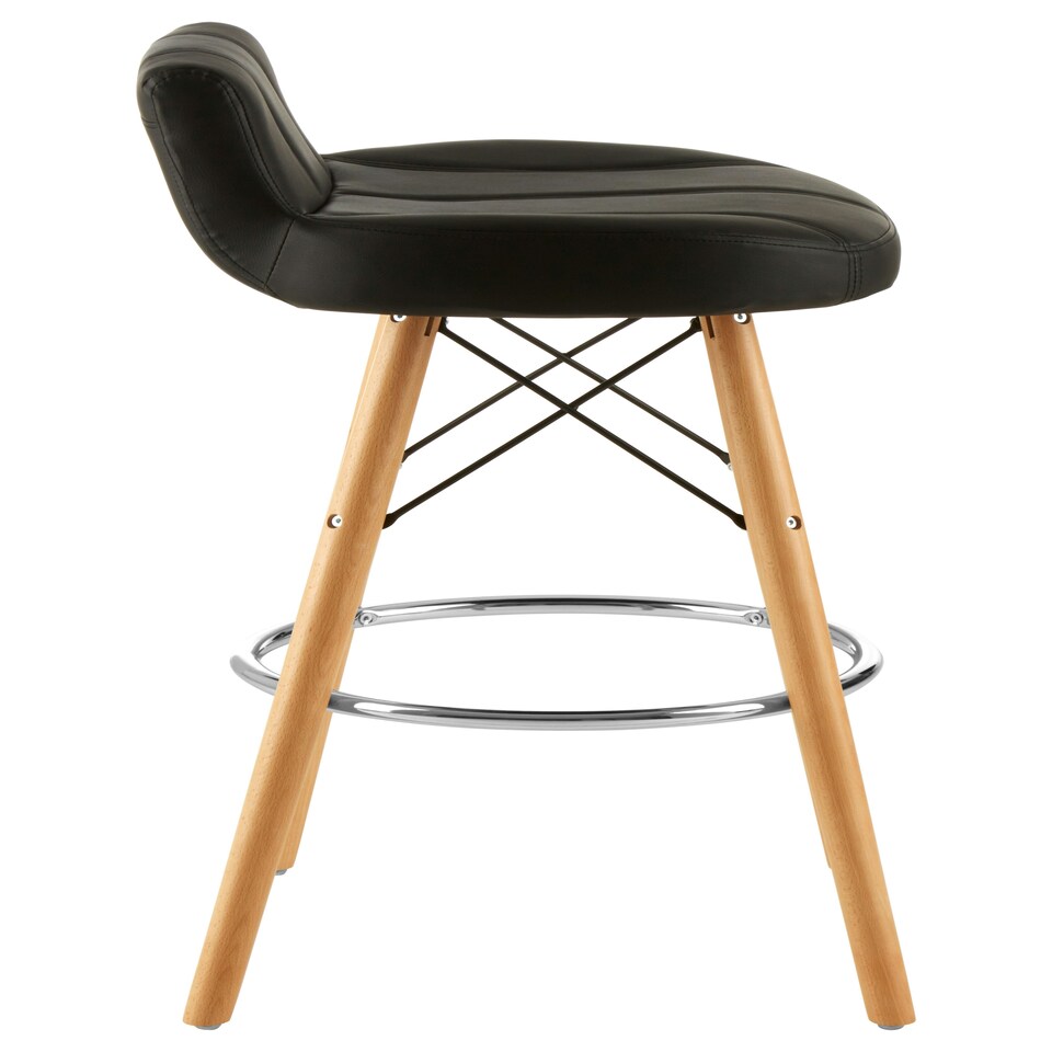 image 1 of Interiors by Premier Black Leather Effect Bar Stool, Comfortable Seating Faux Leather Bar Stool, Space-Saver Kitchen Stool