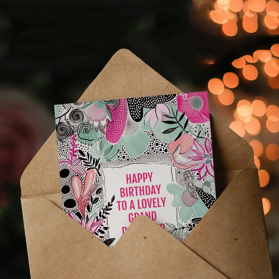 image 1 of Elegant Modern Boho Wildflowers Pink Flowers Granddaughter Birthday Card