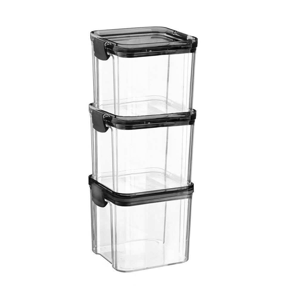 image 1 of Argon Tableware Food Storage Containers - 700ml - Black - Pack of 3 - Resuable Container Meal Prep Container Tub Tupperware Airtight Lid