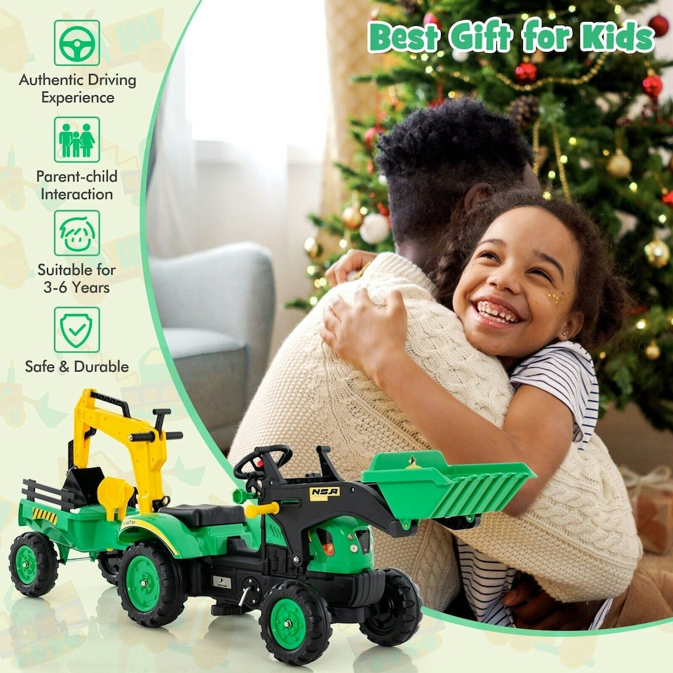 image 1 of COSTWAY 3 in 1 Kids Ride On Excavator Pedal car Bulldozer Green