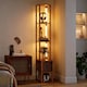 image 2 of HOMCOM LED Floor Lamp, Standing Lamp with Shelves and Fabric Drawer, Brown | Brown