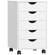 HOMCOM Filing Cabinet with 5 Drawers, Under Desk Drawer, White | White | White