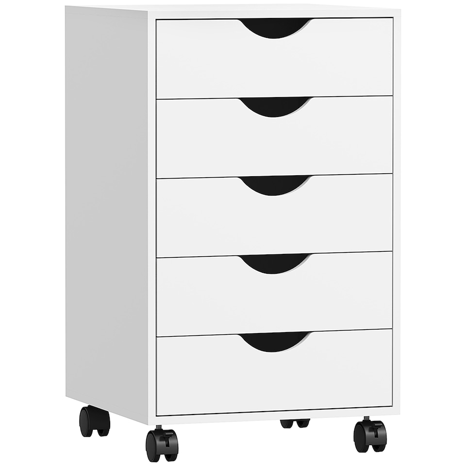 image 1 of HOMCOM Filing Cabinet with 5 Drawers, Under Desk Drawer, White | White | White
