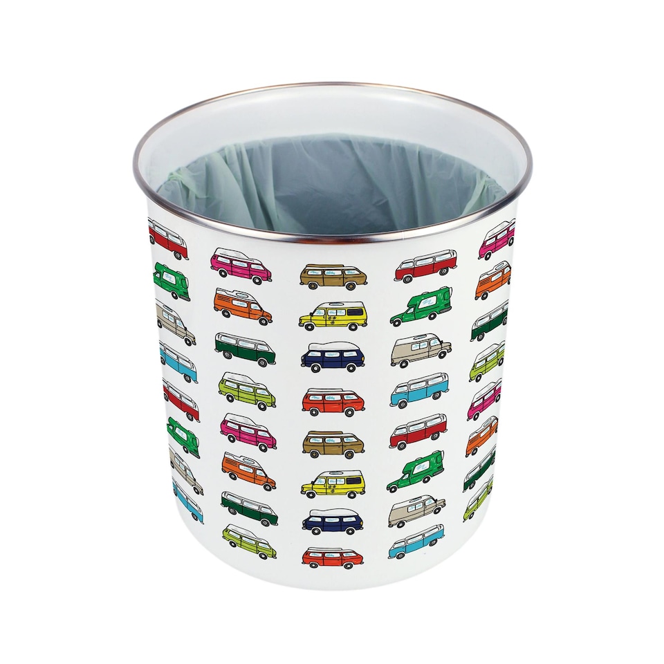 image 1 of Campervan Print Food Waste Caddy - Metal 2L Decorative Kitchen Compost Bin