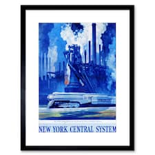 New York Central System Train Industrial Vintage Ad 9x7" Black Framed Wall Art Print