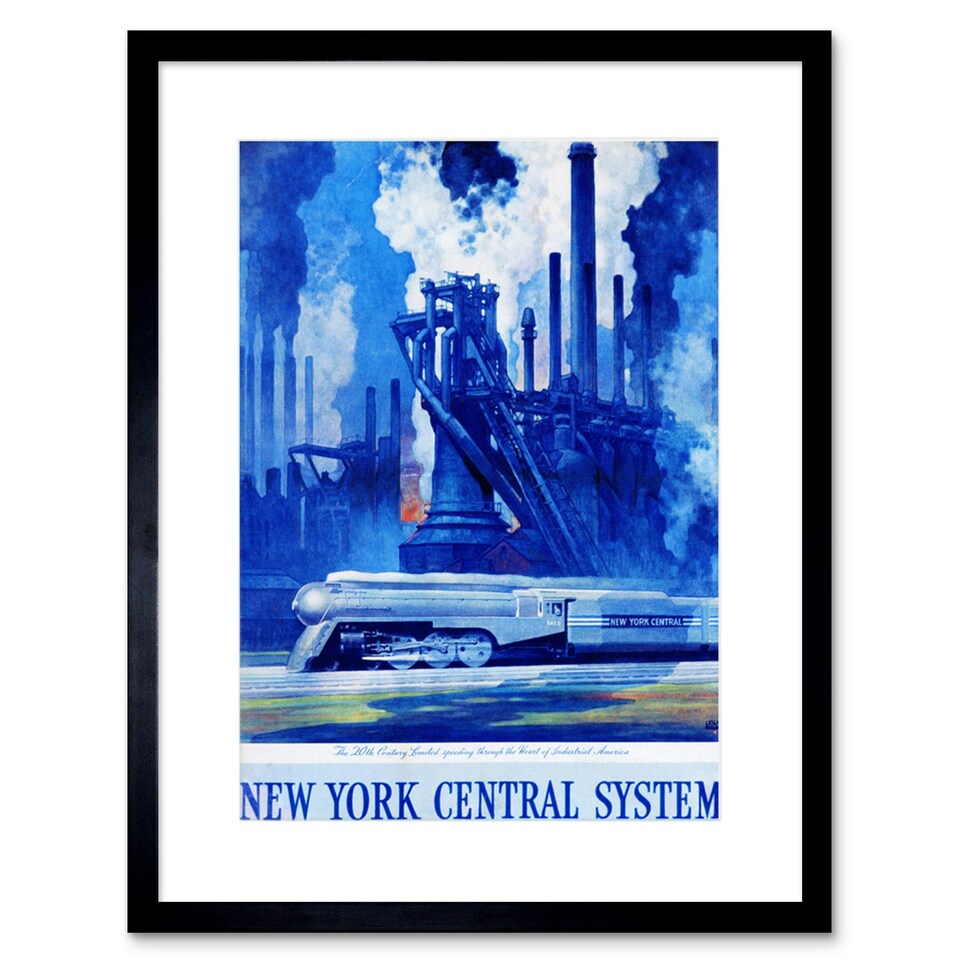 image 1 of New York Central System Train Industrial Vintage Ad 9x7" Black Framed Wall Art Print