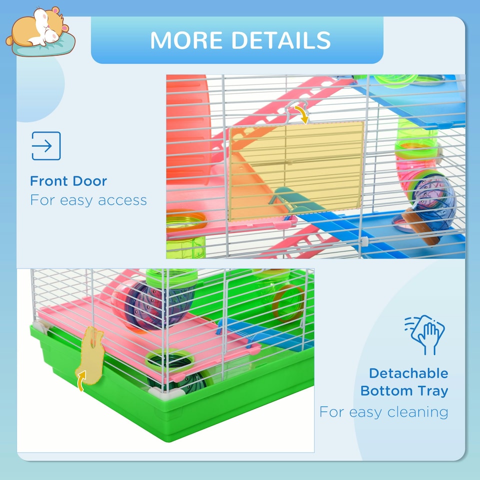 image 1 of Pawhut 5 Tier Hamster Cage Carrier Habitat w/ Exercise Wheels, Green