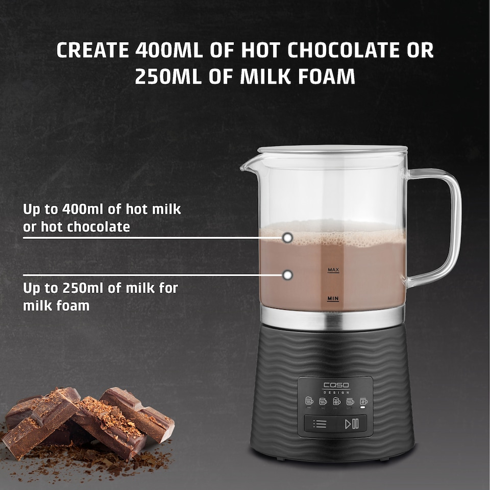 image 1 of CASO Design CappuLatte Electric Milk Frother with 5 Functions, Hot Chocolate Maker with Glass Jug - 400ml Capacity