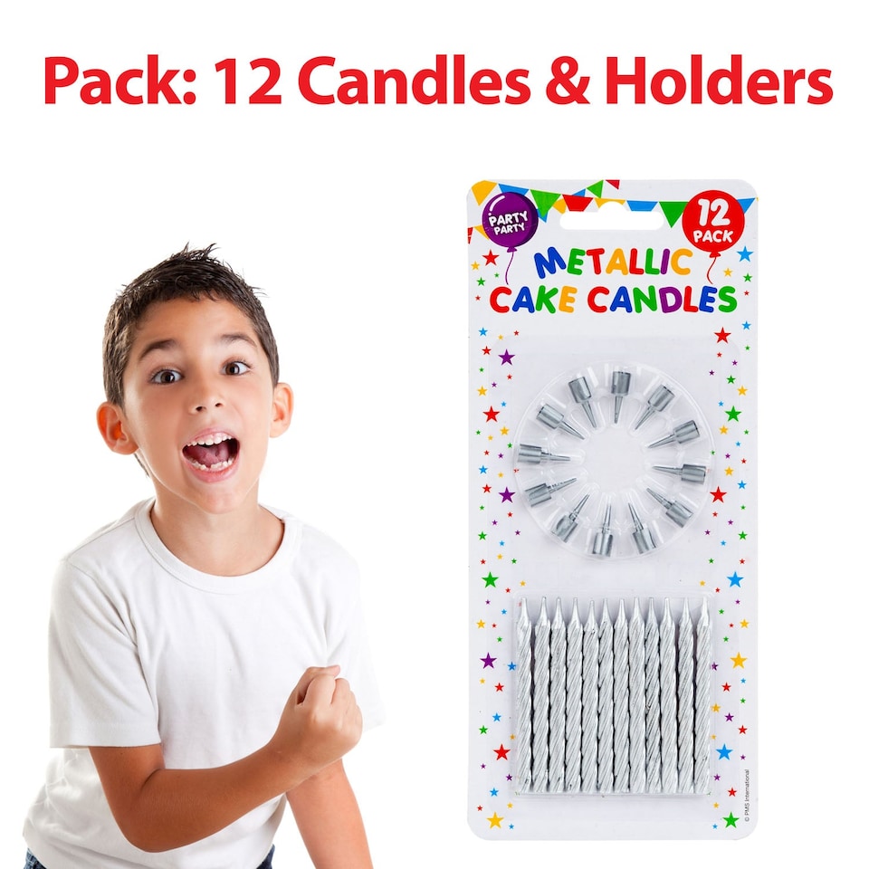 image 1 of PMS Metallic Silver Birthday Cake Candles, 8 Pack (60mm)