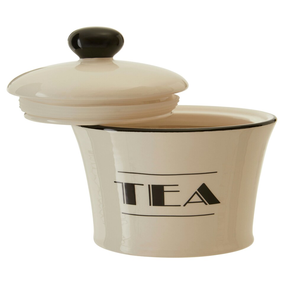image 1 of Interiors By Premier Luxe Cream Finish Tea Canister,Dolomite Kitchen Storage Container With Black Trim,Art Deco Tea Canisters