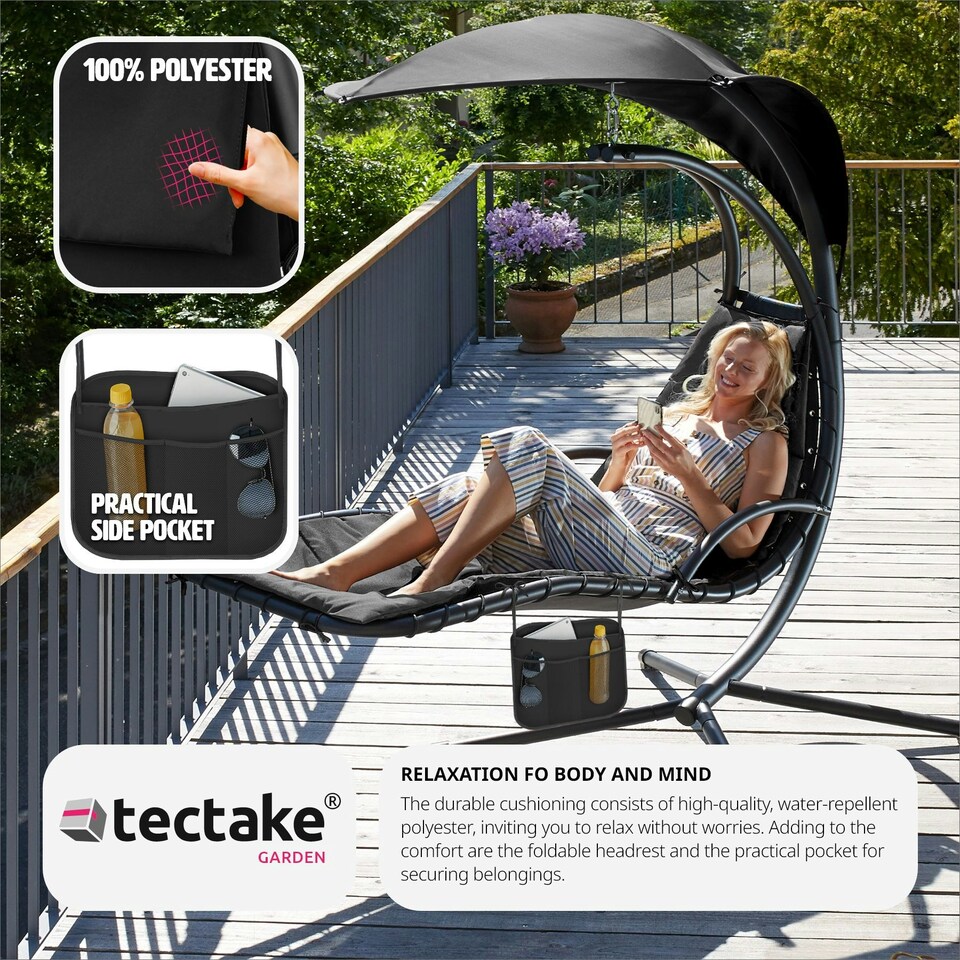 image 1 of Hanging Chair Elaria - large sun canopy with UV-protection, sturdy Black