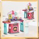 image 5 of AIYAPLAY Toy Kitchen, 45-Piece Kids Kitchen with Rotating Side Tables, Toddler Pretend Role Play set with Light, Sounds, Spray Effect for Ages 3-6 Years, Pink