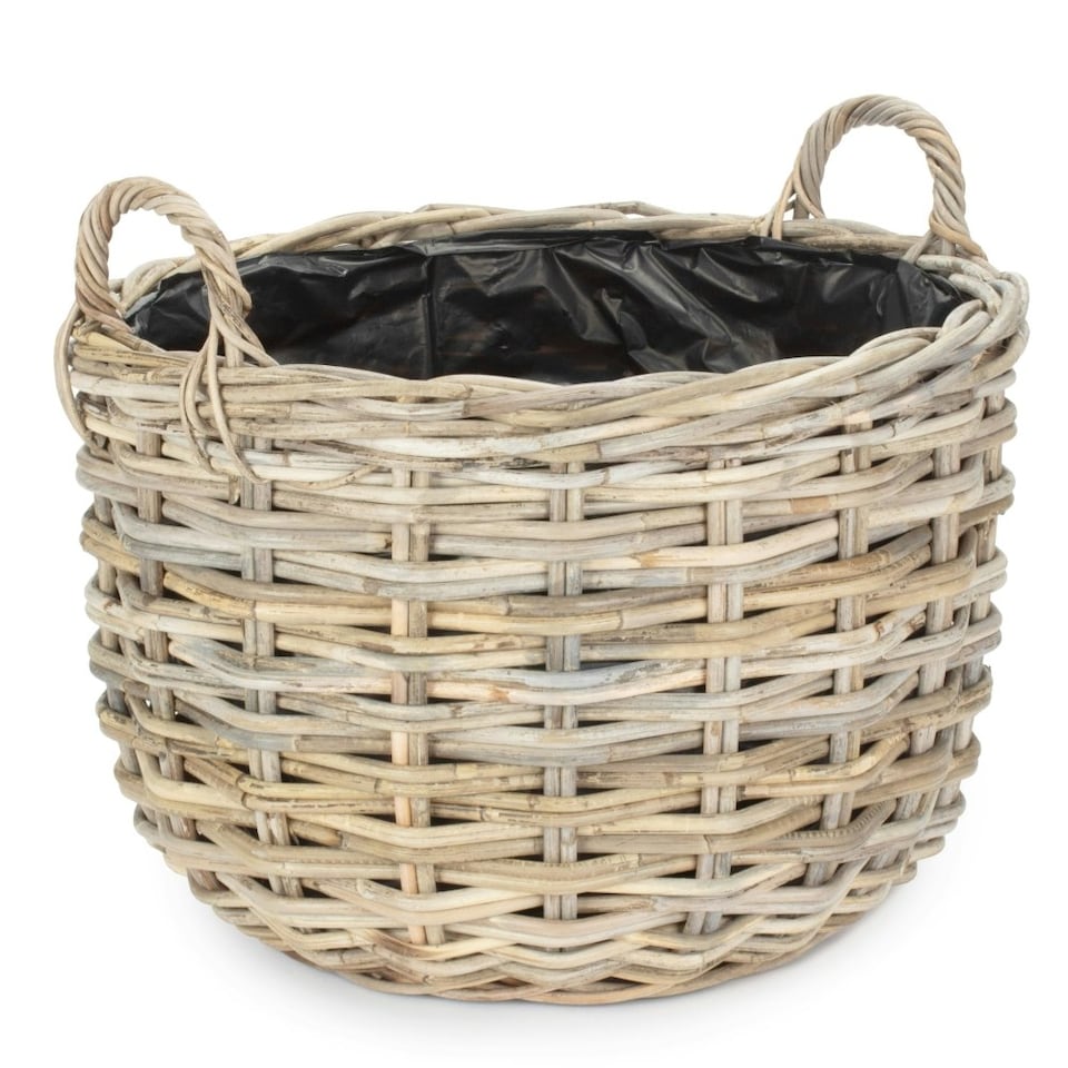 image 1 of Small Curved Base Rattan Planter With Plastic Lining