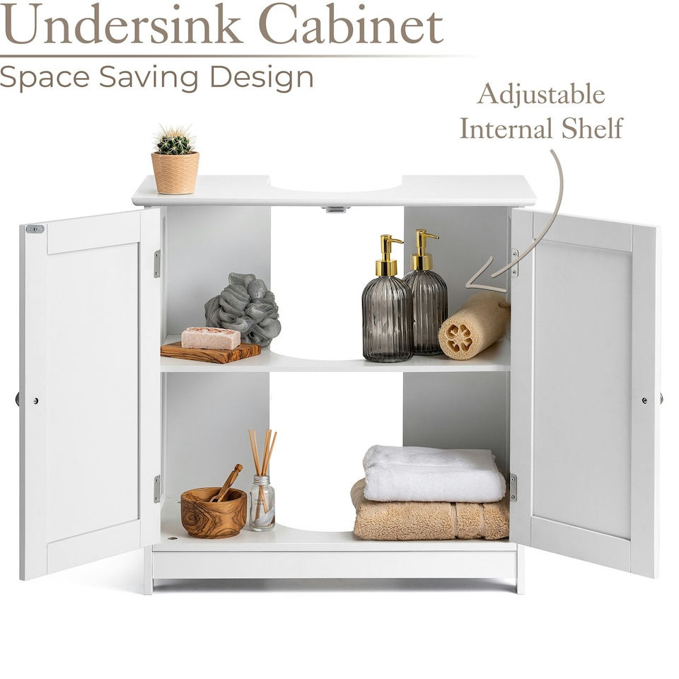 image 1 of Christow Bathroom Under Sink Cabinet Wooden White 2 Door Storage Cupboard Unit
