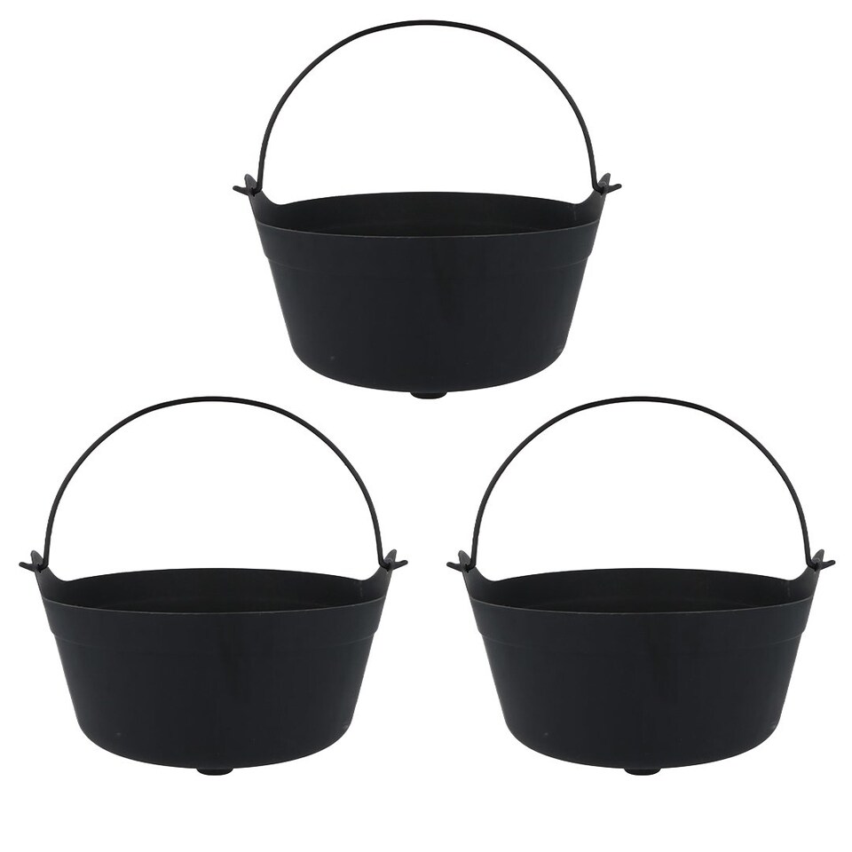 image 1 of Halloween Black Plastic Cauldrons 24cm - Pack of 3