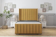 Sloomy Melbourne Mustard Plush Bed Frame With Mattress With 50" Upholstered Wingback Headboard 5' King