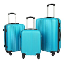 Groundlevel Delta Stripe 3 Piece Luggage Set 4 Wheel Spinners Travel Suitcases | Blue