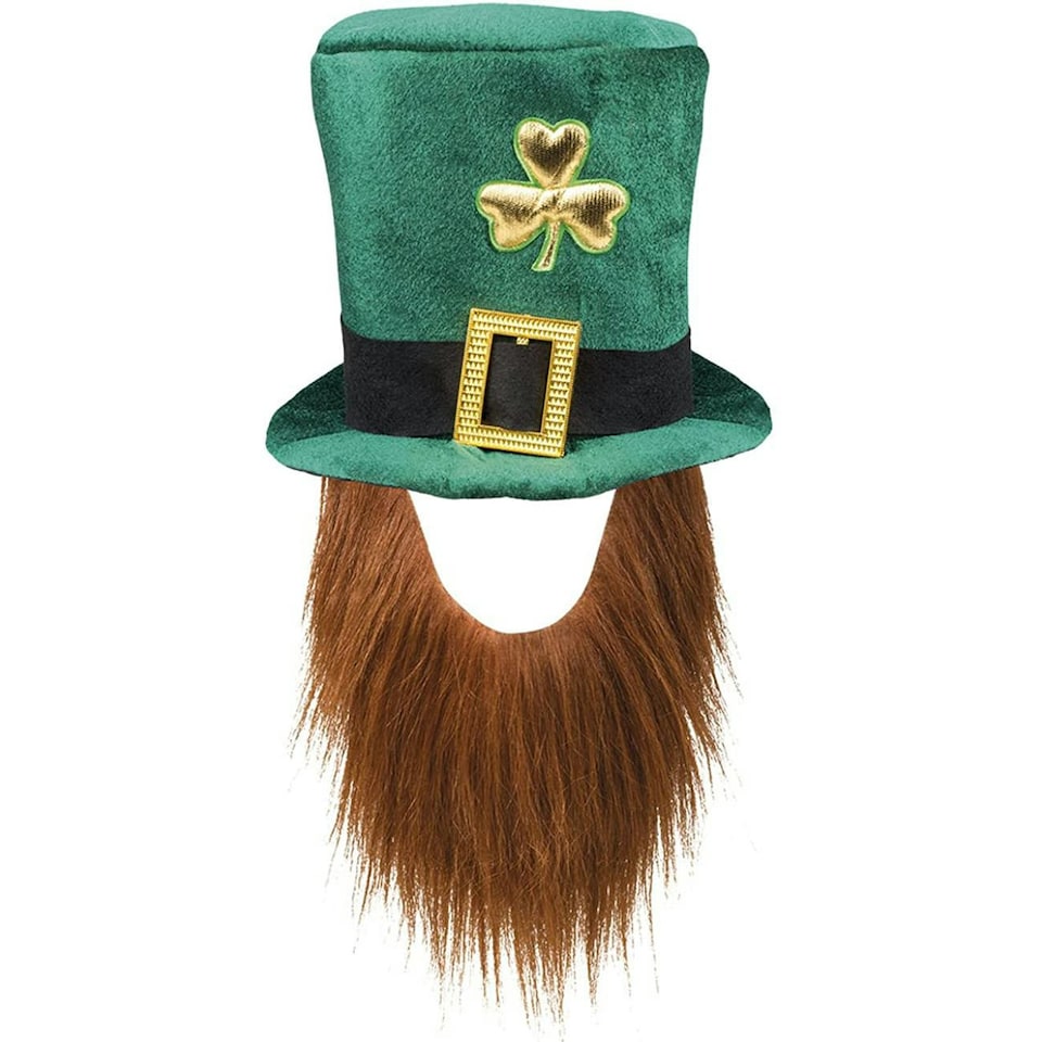 image 1 of Bristol Novelty Unisex Irish Top Hat With Beard - Green/Brown/Gold/Black - One Size One Size
