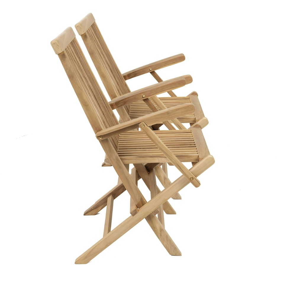 image 1 of Charles Bentley Pair of Solid Wooden Teak Garden Outdoor Folding Arm Chairs