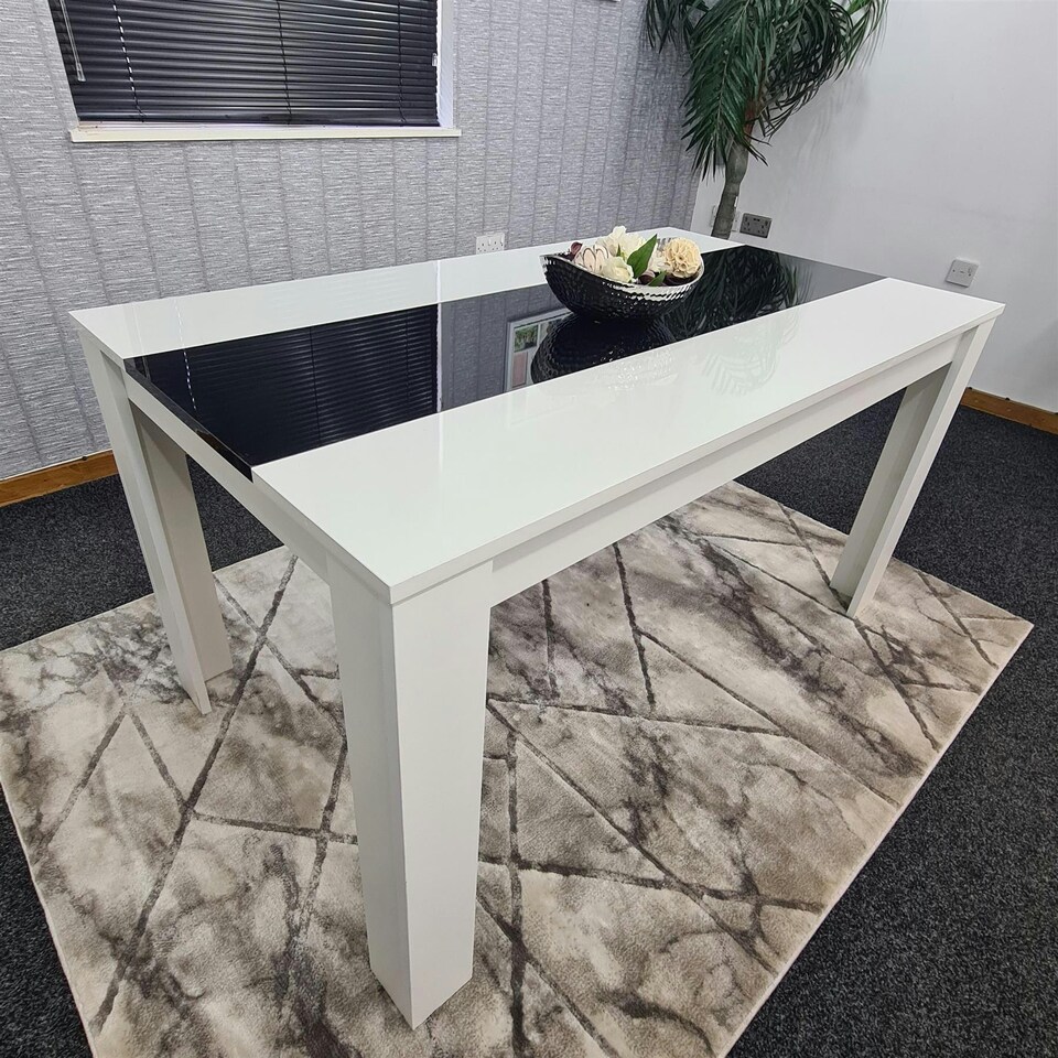 image 1 of Dining Table Wood Kitchen Place for 6 Seats, Dining Table Only (White and Black H 75 x L 140 x W 80 cm) White