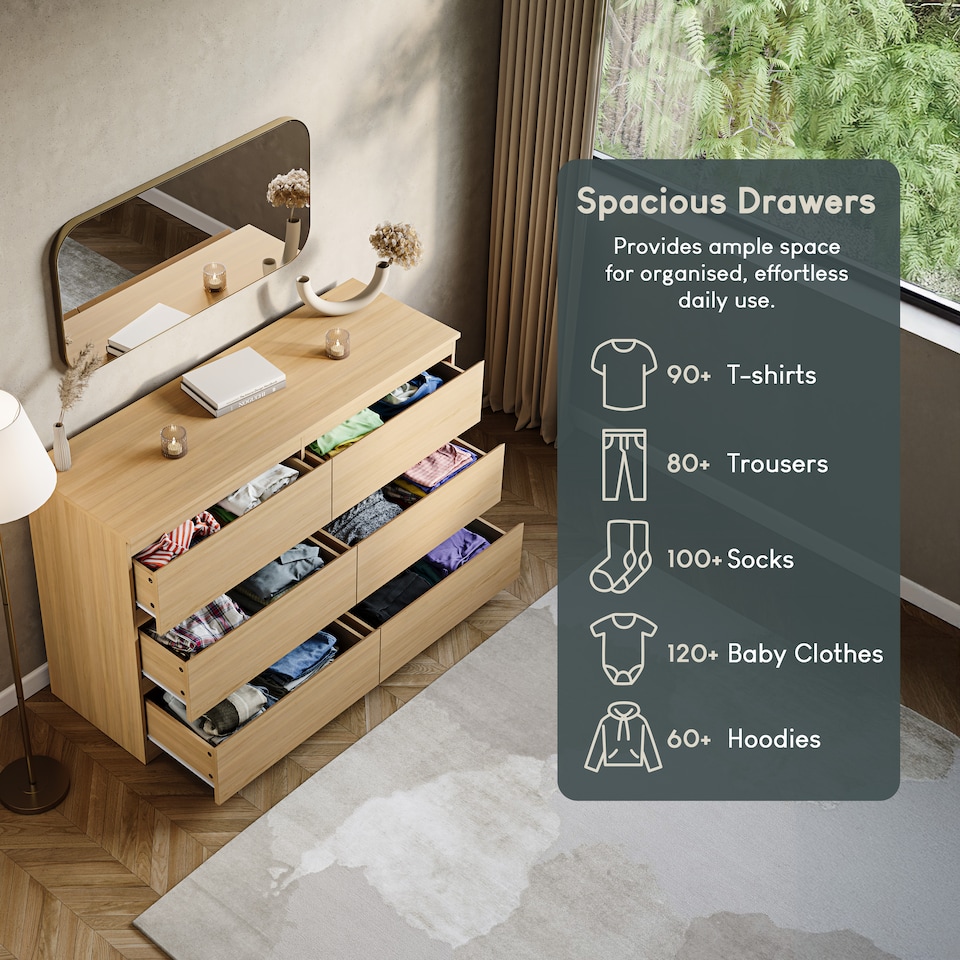image 1 of Vida Designs Denver 6 Drawer Chest of Drawers Bedroom Storage, Pine