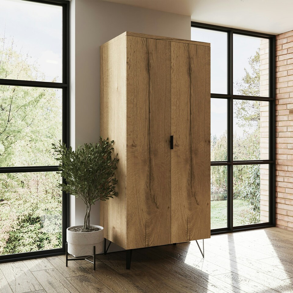 image 1 of FWStyle Fisso 2 Door Wardrobe Cracked Oak - Quick Click & Cam Assembly Orange