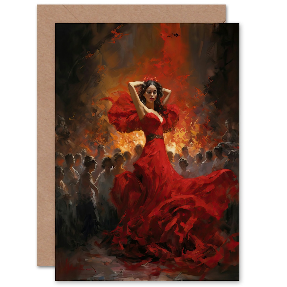 image 1 of Carmen Dancing Fiery Gypsy Seductive Dance Painting Greeting Card