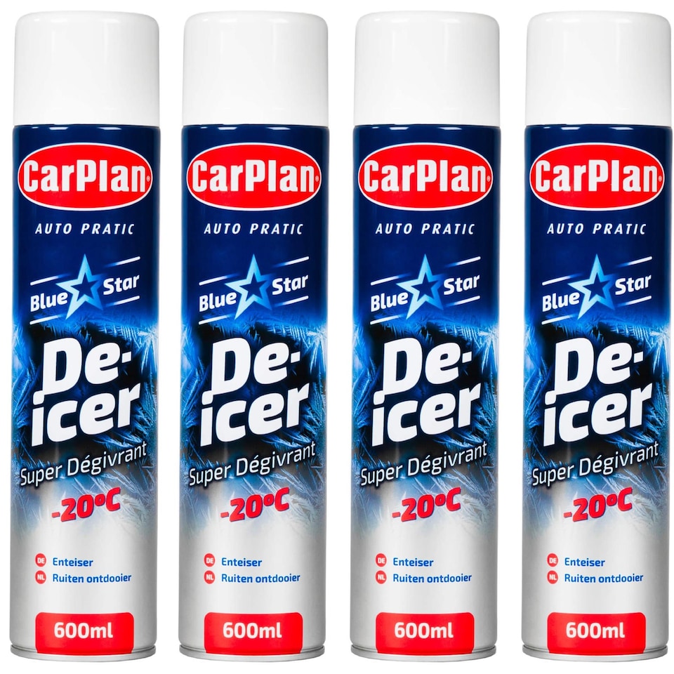 image 1 of CarPlan Blue Star De-Icer Car Windscreen Aerosol Spray Car Ice Melt 600ml x4