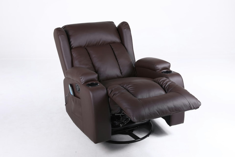 image 1 of SoHo 10 in 1 Recliner Armchair With Swivel, Tilt Heated and Massage Functionality Brown | Brown | One Size