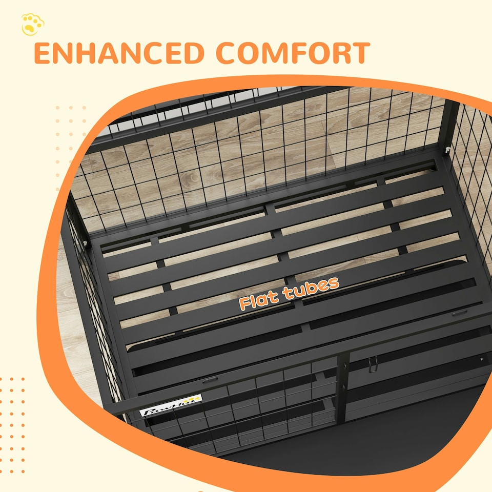 image 1 of PawHut 36" Heavy Duty Dog Crate on Wheels w/ Bowl Holder, Removable Tray