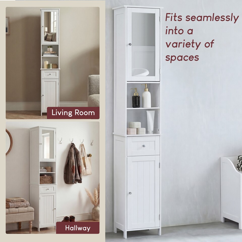 image 1 of Bath Vida Priano 2 Door Tall Bathroom Cabinet With Mirror, White