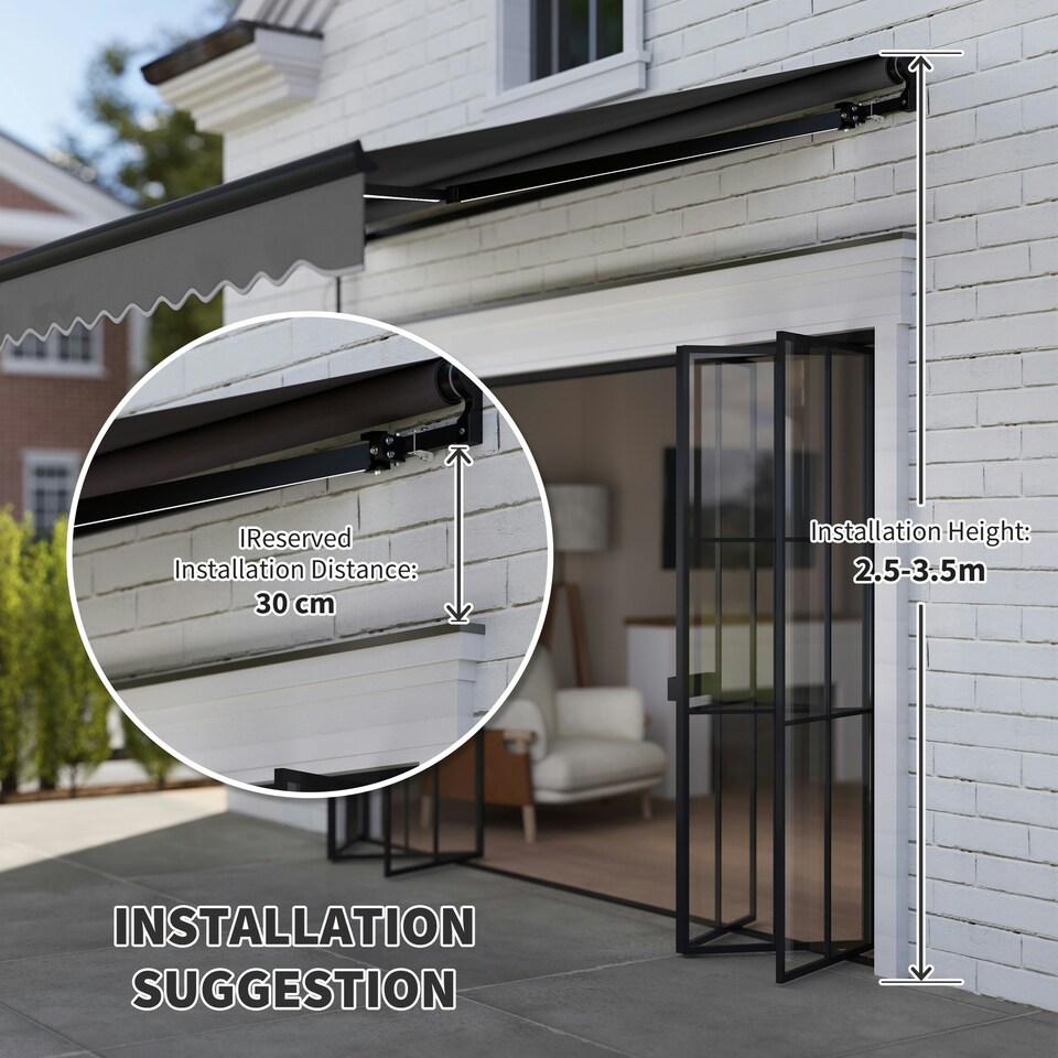 image 1 of Outsunny 2.5 x 2m Electric Awning with LED Light and Remote Controller Grey Grey
