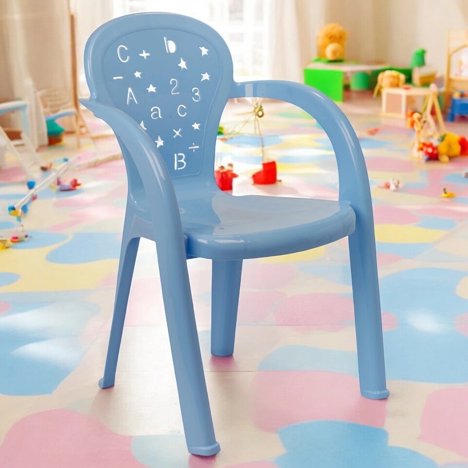 image 1 of Coloured Plastic Kids Chairs Stackable Nursery Indoor Outdoor Party Garden Play | Blue | 4 Pcs Blue | 4