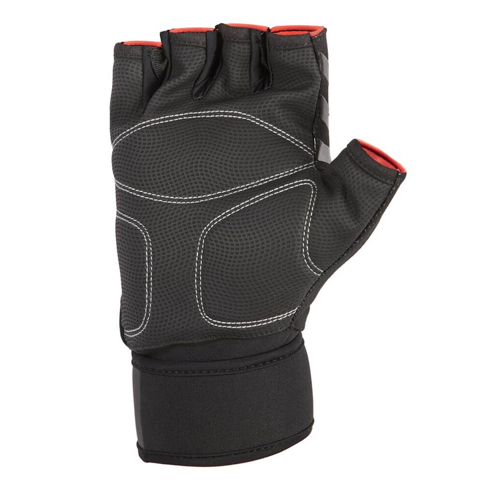 image 1 of Adidas Half-Finger Weightlifting Gloves — Padded Palm & Integrated Wrist Strap, XL | Black | Green | XL