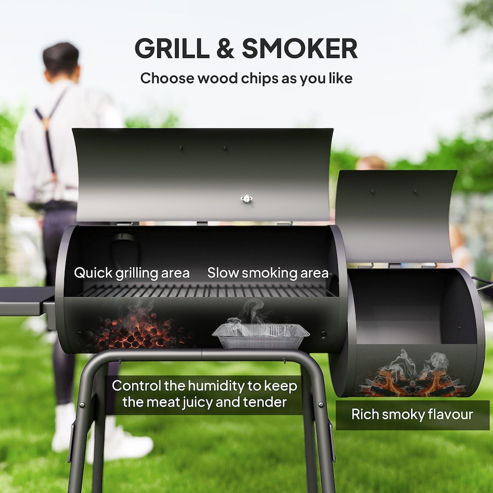 image 1 of Outsunny Charcoal BBQ Grill with Offset Smoker
