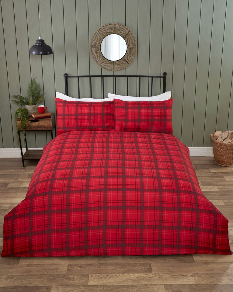 image 1 of Fergus Microfibre Checkered Reversible Duvet Cover Set with Pillowcase | Multi | Double | 1