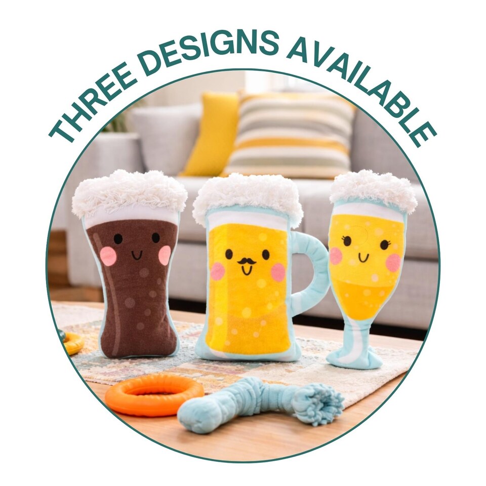 image 1 of Squeaky Plush Dog Toy Summer Prosecco Drinks Design Pet Puppy Chew Fetch