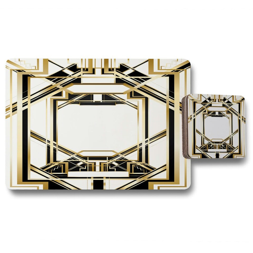 image 1 of Art Deco Golden Black Frame (Placemat & Coaster Set)