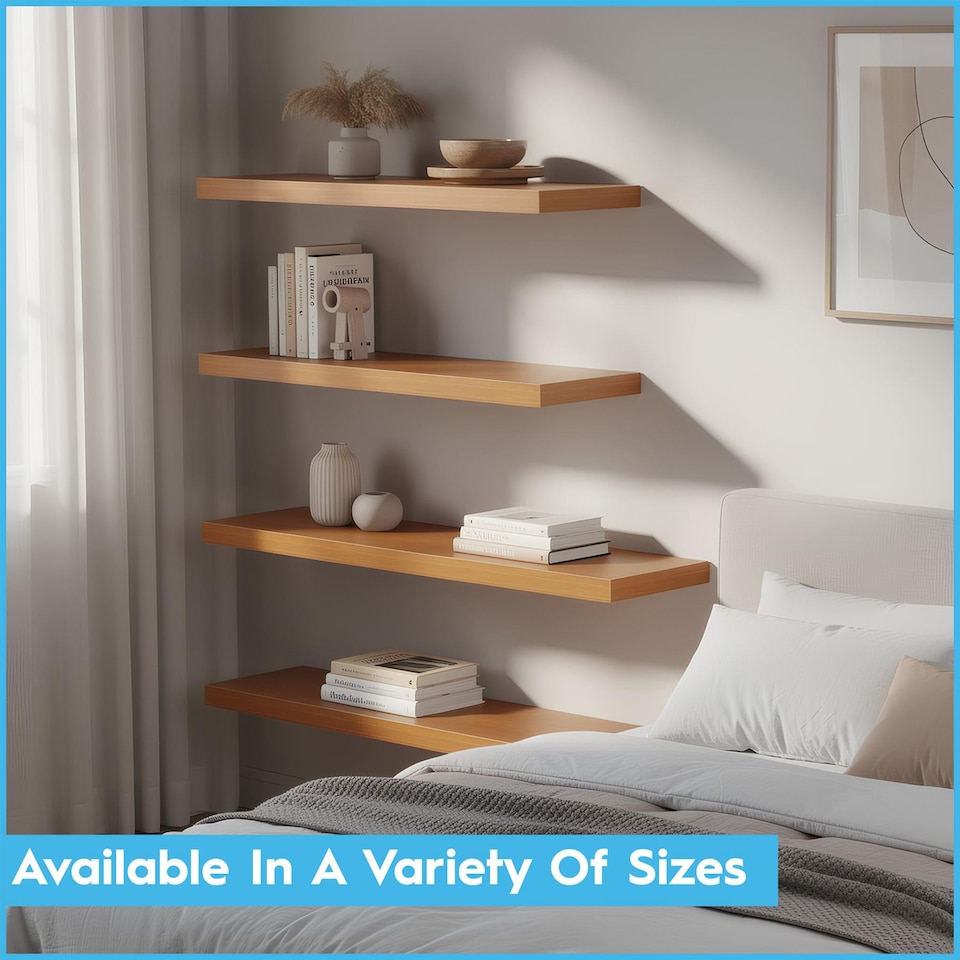image 1 of Harbour Housewares 100cm Floating Wall Shelf - Photo Gallery Bookshelf Wall Shelves for Storage & Display | Brown | Brown
