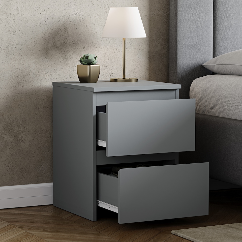 image 1 of Vida Designs Denver 2 Drawer Large Bedside Chest Cabinet Table Nightstand, Grey