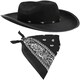image 4 of Cowboy Fancy Dress Set – Black Studded Hat & Black Paisley Bandana Black | One Size