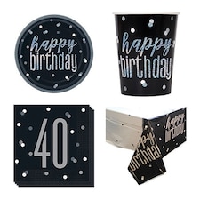 Black Glitz 40th Birthday 8 Person Value Party Pack