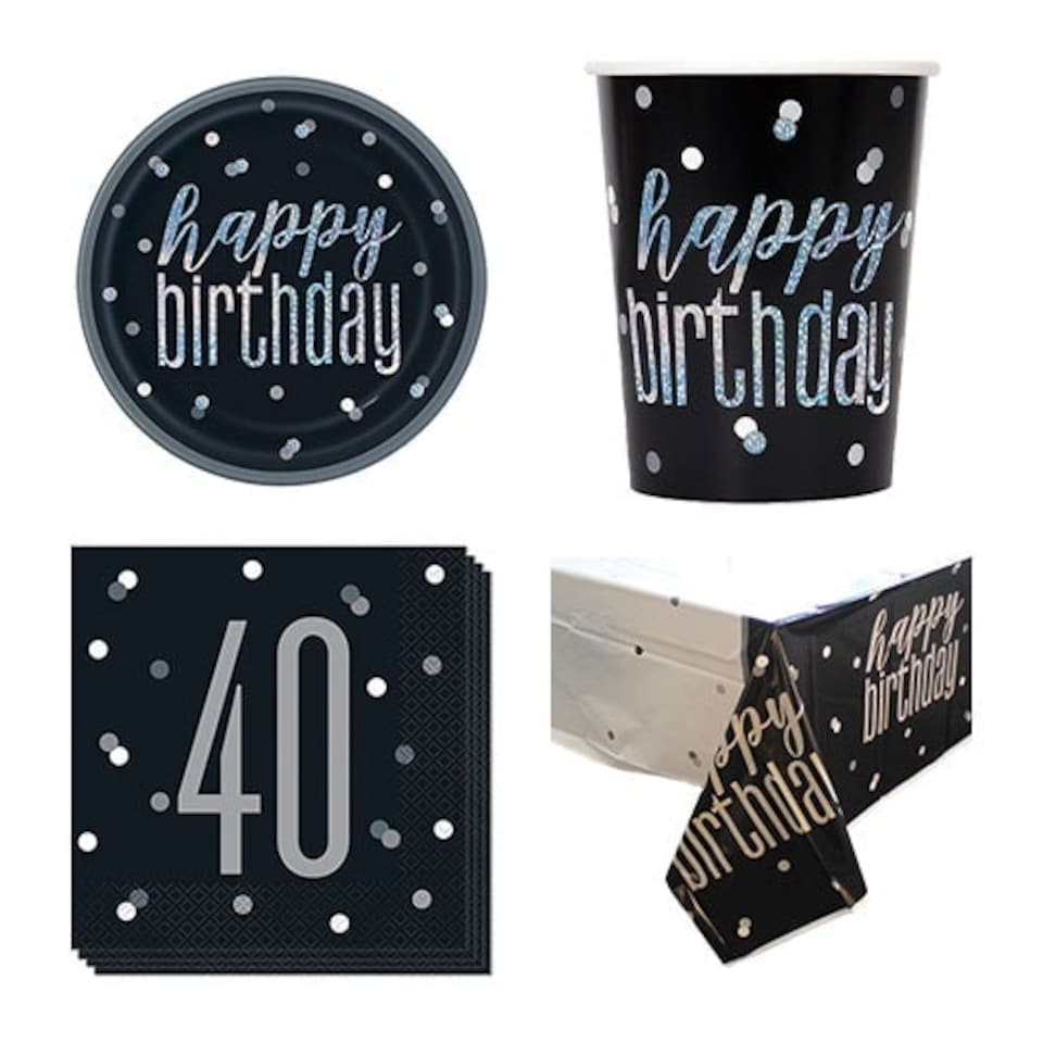 Black Glitz 40th Birthday 8 Person Value Party Pack