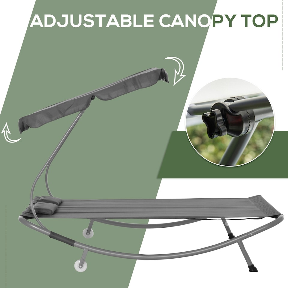 image 1 of Outsunny Garden Double Hammock Sun Lounger Day Bed Canopy W/ Stand & 2 Pillows
