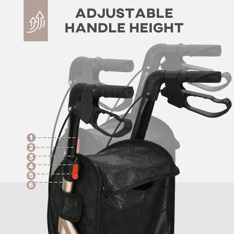 image 1 of HOMCOM Lightweight Aluminium 3-Wheel Rollator with Adjustable Handle Storage Bag