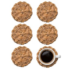 Argon Tableware Round Coasters - 10cm - Set of 6 - Woven Seagrass Bar Drink Mat Table Protector Coasters