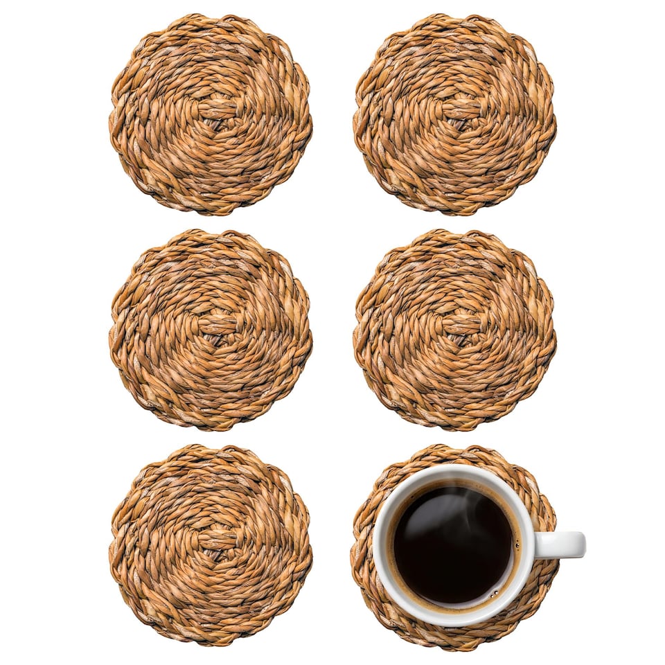image 1 of Argon Tableware Round Coasters - 10cm - Set of 6 - Woven Seagrass Bar Drink Mat Table Protector Coasters