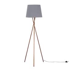 ValueLights Camden Copper Tripod Floor Lamp Grey Taper Shade
